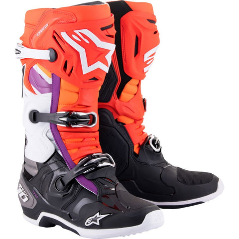 Botas ALPINESTARS TECH 10 Preto/ Vermelho Flúor/ Laranja Flúor/ Branco