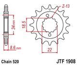 Pinhão de Ataque JT Borracha/Aço KTM DUKE 390 13-23, RC 390 14-24, ADVENTURE 390 20-24 15 dentes