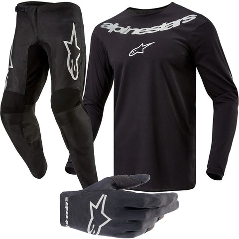 Conjunto ALPINESTARS FLUID GRAPHITE BLACK / SILVER + Luvas ALPINESTARS RADAR Preto 2025